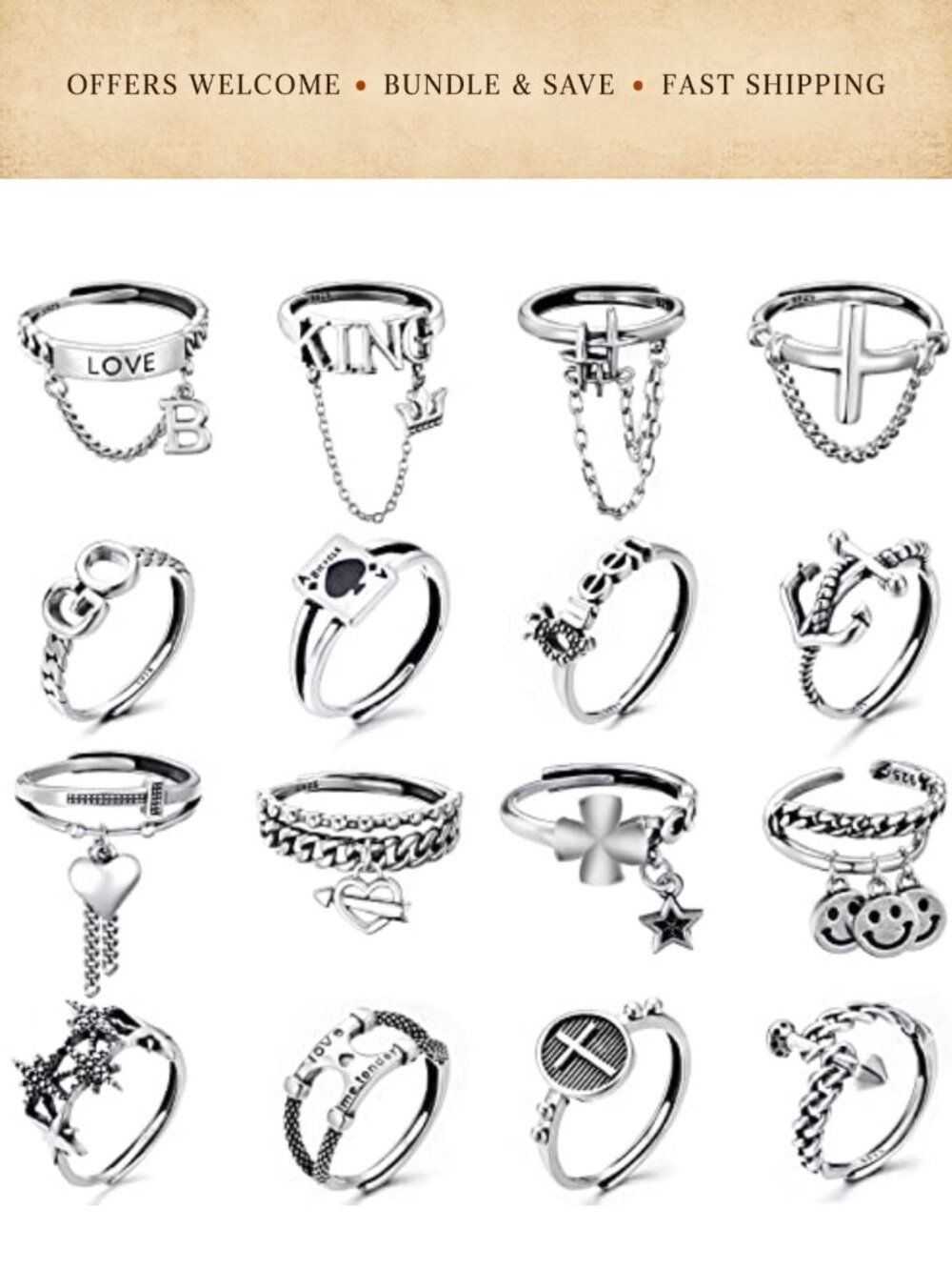 Stacking Rings Set with Cubic Zirconia Adjustable Copper Rings